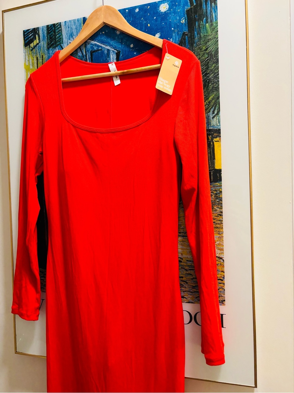 NWT Popilush Shapewear Square Neck Long Sleeve Slimming Maxi Dress Red XXL - Picture 6 of 7
